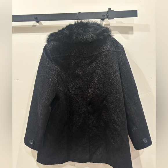 Giacca Black Textured Pea Coat with Faux Fur Collar vintage y2k small - Picture 4 of 5